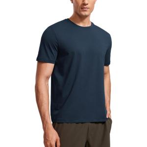 imageCRZ YOGA Mens Cotton Polyester Short Sleeve TShirt Classic Fit Casual Workout Tops Soft Premium TeeNautical Navy Blue