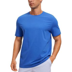 imageCRZ YOGA Mens Cotton Polyester Short Sleeve TShirt Classic Fit Casual Workout Tops Soft Premium TeeStrong Blue