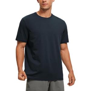 imageCRZ YOGA Mens Cotton Polyester Short Sleeve TShirt Classic Fit Casual Workout Tops Soft Premium TeeTrue Navy