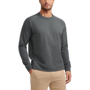 imageCRZ YOGA Mens Crewneck Sweatshirts French Terry Athletic Workout Sweat Shirts Casual Pullover Tops with Zipper PocketAnthracite