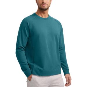 imageCRZ YOGA Mens Crewneck Sweatshirts French Terry Athletic Workout Sweat Shirts Casual Pullover Tops with Zipper PocketGreen Jade