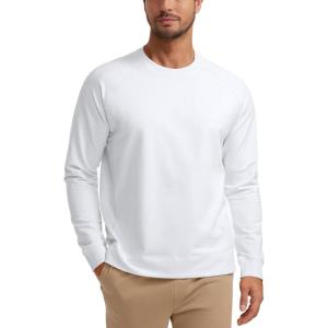 imageCRZ YOGA Mens Crewneck Sweatshirts French Terry Athletic Workout Sweat Shirts Casual Pullover Tops with Zipper PocketWhite