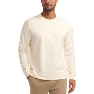 imageCRZ YOGA Mens Crewneck Sweatshirts French Terry Athletic Workout Sweat Shirts Casual Pullover Tops with Zipper PocketWhite Apricot