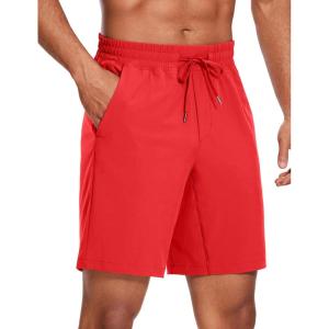 imageCRZ YOGA Mens Linerless Workout Shorts  9 Quick Dry for Running Sports Athletic Gym with PocketsDeep Red