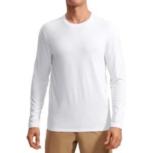 imageCRZ YOGA Mens Long Sleeve Basic Shirts Moisture Wicking Workout Tops Casual Crewneck Comfort TShirtWhite