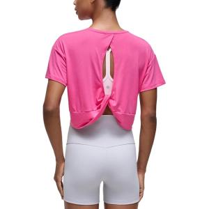 imageCRZ YOGA Open Back Short Sleeve Crop Top for Women Loose Athletic Yoga Workout Shirts Casual Cropped TShirtsSonic Pink