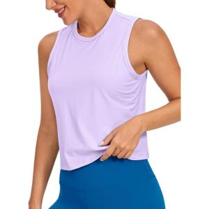 imageCRZ YOGA Pima Cotton High Neck Cropped Tank Tops for Women Soft Crop Workout Athletic Yoga Basic Sleeveless ShirtsElfin Purple