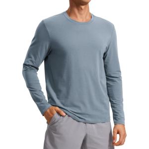 imageCRZ YOGA Pima Cotton Long Sleeve Shirts for Men Crew Neck Basic Casual TShirts Breathable Workout Comfort TopsBelgian Blue