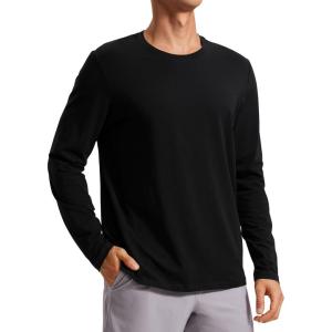 imageCRZ YOGA Pima Cotton Long Sleeve Shirts for Men Crew Neck Basic Casual TShirts Breathable Workout Comfort TopsBlack