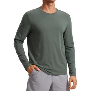 imageCRZ YOGA Pima Cotton Long Sleeve Shirts for Men Crew Neck Basic Casual TShirts Breathable Workout Comfort TopsGrey Sage