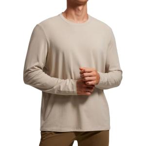 imageCRZ YOGA Pima Cotton Long Sleeve Shirts for Men Crew Neck Basic Casual TShirts Breathable Workout Comfort TopsMojave Tan