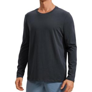 imageCRZ YOGA Pima Cotton Long Sleeve Shirts for Men Crew Neck Basic Casual TShirts Breathable Workout Comfort TopsMysterious Grey