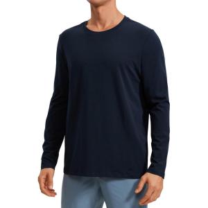 imageCRZ YOGA Pima Cotton Long Sleeve Shirts for Men Crew Neck Basic Casual TShirts Breathable Workout Comfort TopsTrue Navy