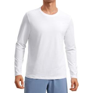 imageCRZ YOGA Pima Cotton Long Sleeve Shirts for Men Crew Neck Basic Casual TShirts Breathable Workout Comfort TopsWhite