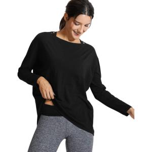 imageCRZ YOGA Pima Cotton Long Sleeve Workout Shirts for Women Loose Fit Athletic Yoga TShirts Casual Boat Neck Fall TopsBlack