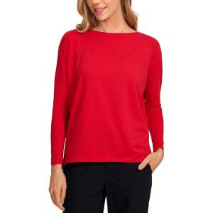 imageCRZ YOGA Pima Cotton Long Sleeve Workout Shirts for Women Loose Fit Athletic Yoga TShirts Casual Boat Neck Fall TopsFestival Red