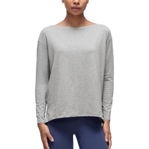 imageCRZ YOGA Pima Cotton Long Sleeve Workout Shirts for Women Loose Fit Athletic Yoga TShirts Casual Boat Neck Fall TopsHeathered Medium Grey