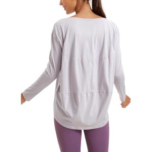 imageCRZ YOGA Pima Cotton Long Sleeve Workout Shirts for Women Loose Fit Athletic Yoga TShirts Casual Boat Neck Fall TopsIced Iris
