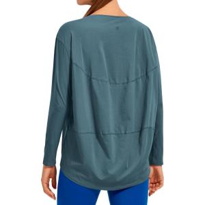imageCRZ YOGA Pima Cotton Long Sleeve Workout Shirts for Women Loose Fit Athletic Yoga TShirts Casual Boat Neck Fall TopsSlate Blue