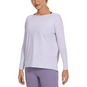 imageCRZ YOGA Pima Cotton Long Sleeve Workout Shirts for Women Loose Fit Athletic Yoga TShirts Casual Boat Neck Fall TopsViolet Ash