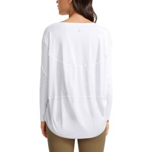 imageCRZ YOGA Pima Cotton Long Sleeve Workout Shirts for Women Loose Fit Athletic Yoga TShirts Casual Boat Neck Fall TopsWhite