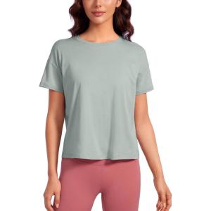 imageCRZ YOGA Pima Cotton Short Sleeve Workout Tops for Women Loose Basic TShirts Athletic Gym Casual ShirtsJade Grey