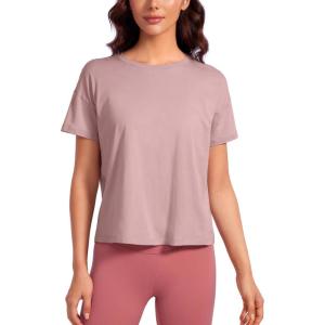 imageCRZ YOGA Pima Cotton Short Sleeve Workout Tops for Women Loose Basic TShirts Athletic Gym Casual ShirtsTwilight Rose Pink