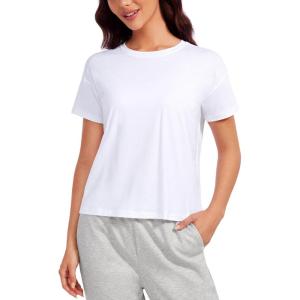 imageCRZ YOGA Pima Cotton Short Sleeve Workout Tops for Women Loose Basic TShirts Athletic Gym Casual ShirtsWhite