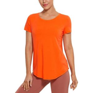 imageCRZ YOGA Pima Cotton Womens Short Sleeve Shirt Loose Yoga TShirt Casual TopsCoral