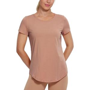 imageCRZ YOGA Pima Cotton Womens Short Sleeve Shirt Loose Yoga TShirt Casual TopsMocha Mousse