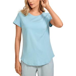 imageCRZ YOGA Pima Cotton Womens Short Sleeve Shirt Loose Yoga TShirt Casual TopsPure Blue