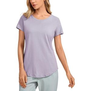 imageCRZ YOGA Pima Cotton Womens Short Sleeve Shirt Loose Yoga TShirt Casual TopsTinsel Purple