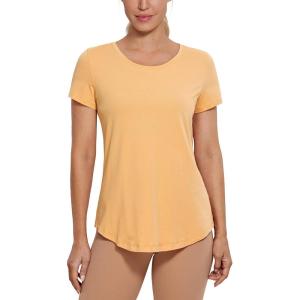 imageCRZ YOGA Pima Cotton Womens Short Sleeve Shirt Loose Yoga TShirt Casual TopsWood Color