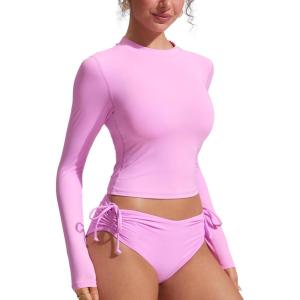 imageCRZ YOGA Rash Guard for Women Long Sleeve UV Sun Protection Swim Shirt UPF 50 Cropped Rashguard Swimsuit TopsVita Pink