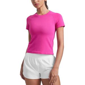 imageCRZ YOGA Seamless Short Sleeve Shirts for Women Breathable Running Workout Tops Athletic Gym Yoga Basic TShirtsHibiscus Purple