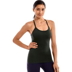 imageCRZ YOGA Seamless Workout Tank Tops for Women Racerback Athletic Camisole Sports Shirts with Built in BraDark Olive