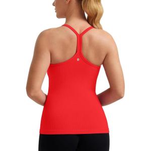 imageCRZ YOGA Seamless Workout Tank Tops for Women Racerback Athletic Camisole Sports Shirts with Built in BraDark Red
