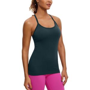 imageCRZ YOGA Seamless Workout Tank Tops for Women Racerback Athletic Camisole Sports Shirts with Built in BraForest Dark Green