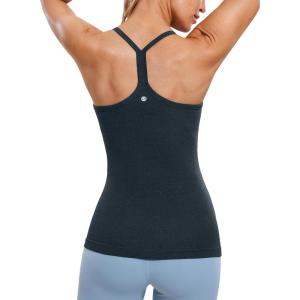 imageCRZ YOGA Seamless Workout Tank Tops for Women Racerback Athletic Camisole Sports Shirts with Built in BraTrue Navy