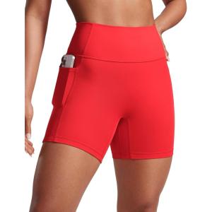 imageCRZ YOGA Secretsculpt Womens Butterlift High Waist Scrunch Butt Biker Shorts with Pockets 5  No Front Seam Workout BootyDeep Red