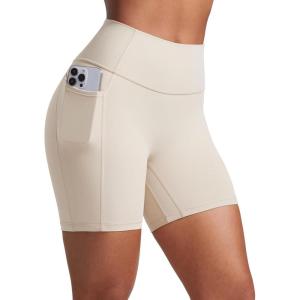 imageCRZ YOGA Secretsculpt Womens Butterlift High Waist Scrunch Butt Biker Shorts with Pockets 5  No Front Seam Workout BootyMojave Tan