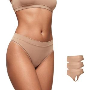 imageCRZ YOGA Soft High Rise Thongs for Women  Sexy Tagless Comfortable Panties Smooth Stretch Breathable Ladies Underwear 3 PackWarm Beige 3pack