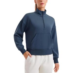 imageCRZ YOGA SoftAura Half Zip Sweatshirt for Women Long Sleeve Pullover Workout Casual Funnel Neck Tops with PocketInk Blue