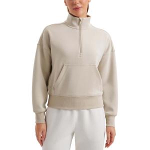 imageCRZ YOGA SoftAura Half Zip Sweatshirt for Women Long Sleeve Pullover Workout Casual Funnel Neck Tops with PocketMojave Tan
