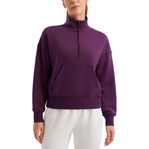 imageCRZ YOGA SoftAura Half Zip Sweatshirt for Women Long Sleeve Pullover Workout Casual Funnel Neck Tops with PocketPlum Magenta