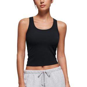 imageCRZ YOGA Softembrace Casual Tops for Women Soft Double Lined Scoop Neck Crop Sleeveless Shirts Basic Going Out TanksBlack