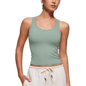 imageCRZ YOGA Softembrace Casual Tops for Women Soft Double Lined Scoop Neck Crop Sleeveless Shirts Basic Going Out TanksGreen Palm Court