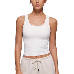 imageCRZ YOGA Softembrace Casual Tops for Women Soft Double Lined Scoop Neck Crop Sleeveless Shirts Basic Going Out TanksWhite