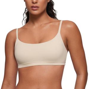 imageCRZ YOGA Softhold Womens Double Lined Bralettes  Scoop Neck Adjustable Straps Unlined Cami Wireless TShirt Everyday BraMojave Tan 2