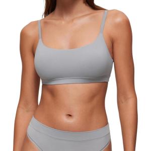 imageCRZ YOGA Softhold Womens Double Lined Bralettes  Scoop Neck Adjustable Straps Unlined Cami Wireless TShirt Everyday BraRhino Grey